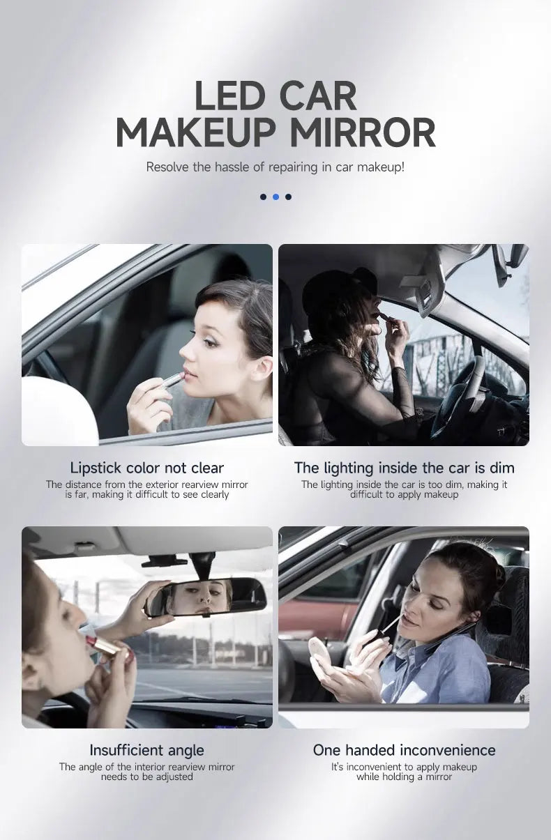 Car Sun Visor Makeup Mirror LED Touch Screen Adjustable Brightness Auto Interior Makeup HD Mirror with Magnifying Glass