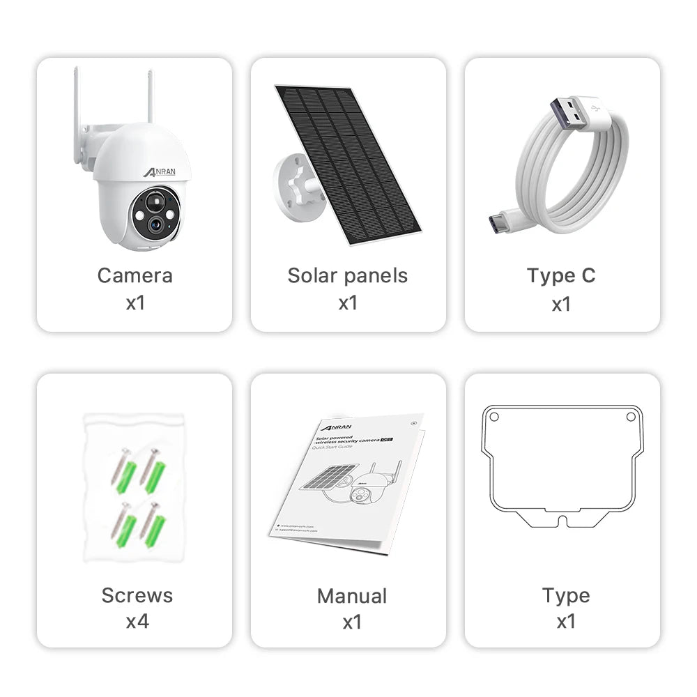 ANRAN 5MP 2K Solar Camera Rechargeable Battery PIR Humanoid Detection Outdoor PTZ Wireless WIFI Camera Full Color Night Vision
