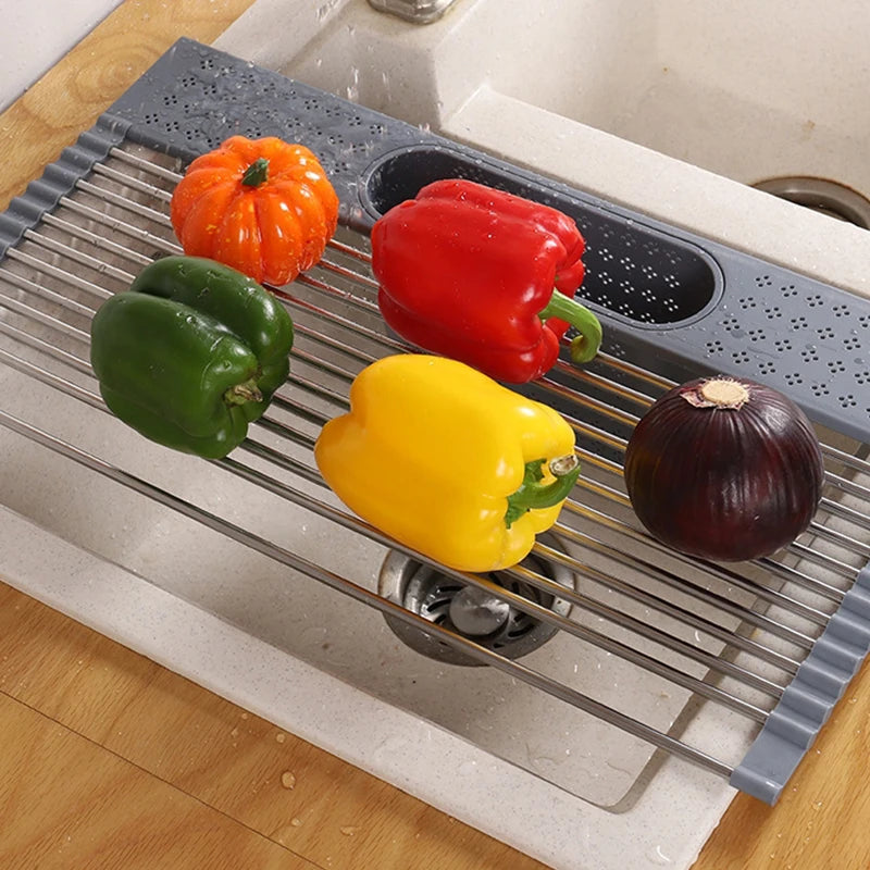Kitchen Rolling Dish Drainer Roll Up Dish Drying Rack Over The Sink kitchen accessories,storage organization Foldable bowl shelf