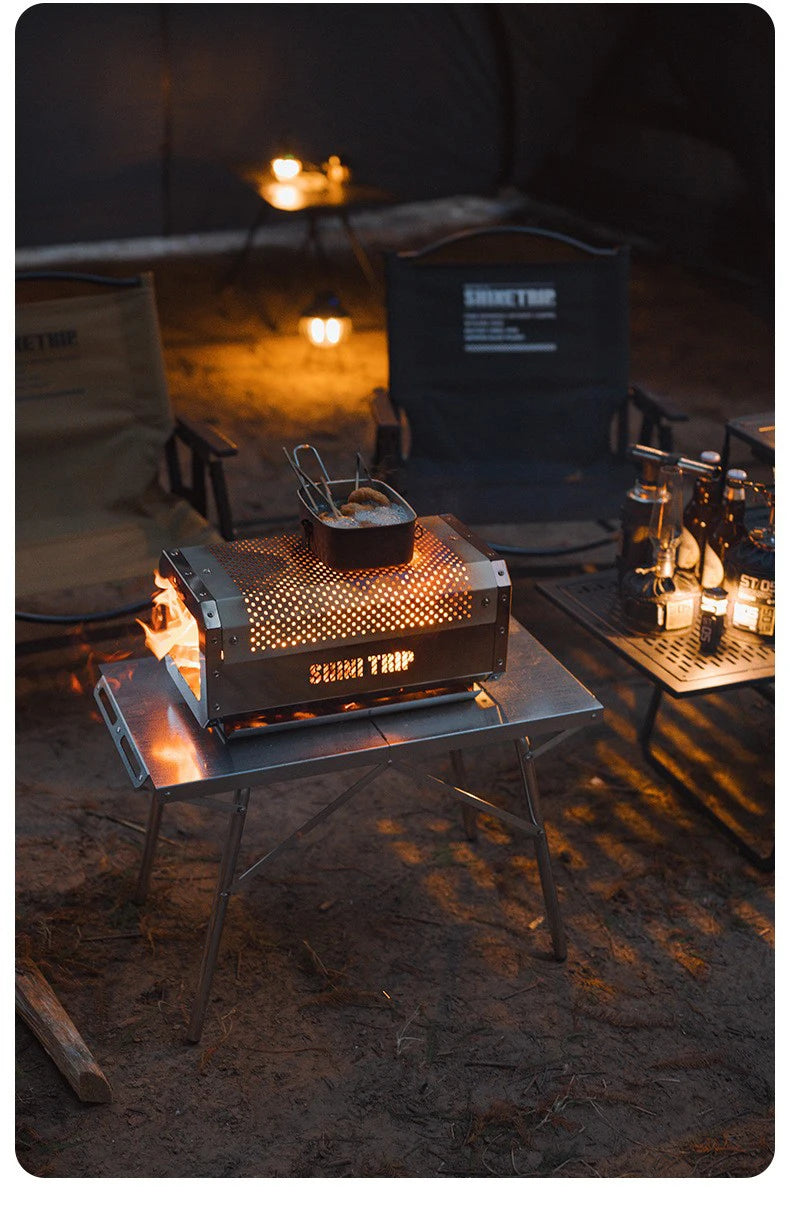 ShineTrip Camping Portable Stainless Steel Folding Table BBQ Heat Resistant Table Outdoor Honeycomb Tabletop Incinerator
