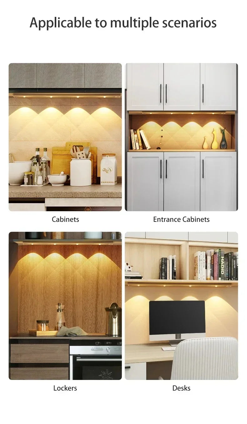 Motion Sensor LED Bar Light Rechargeable Cabinet Light 3 Colors Dimming  Kitchen Light for Closet Wardrobe Stairs 20/30/40/50cm