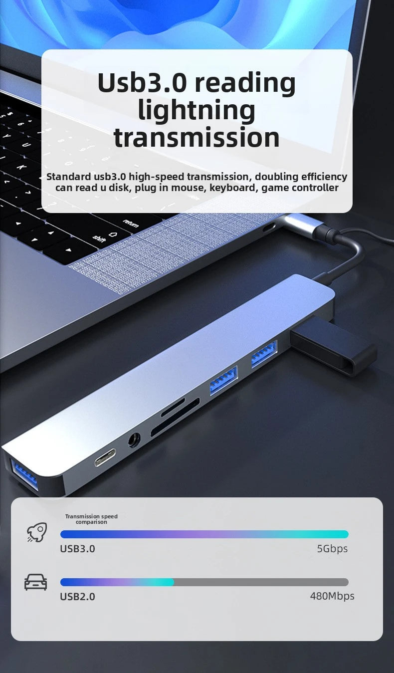 USB HUB with detachable card reader, USB C port, USB 3.0 / 2.0, SD/TF detachable card reader, docking station, accessories