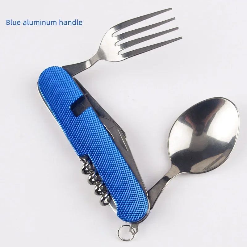 Foldable Camping Utensil Set - Multi-Functional Knife, Fork, Spoon Combo for Outdoor Activities and Sports Camping Picnic Travel