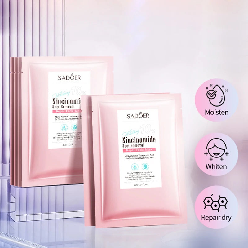 5pcs SADOER Nicotinamide Facial Masks Moisturizing Spot Removal Repair Brightening Hydrating Facial Masks Face Skin Care