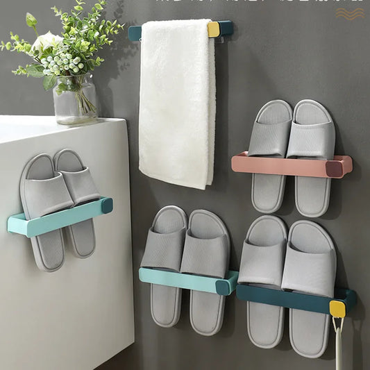 4pcs Wall Mounted Shoes Rack Space Saving Slippers Storage Holder Folding Bathroom Towel Rack Bathroom Accessories