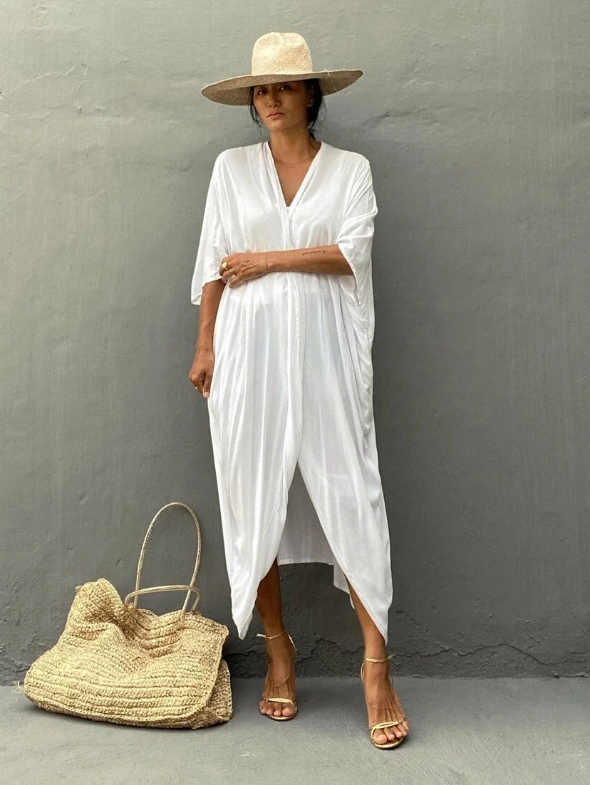 New Boho Beach Kimono Swimwear Women Cotton Holiday Summer Women's Tunic Beachwear Outfits Solid Oversize Cover-Ups