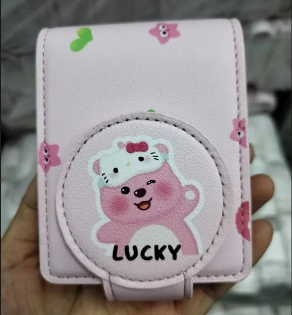 Hello Kitty Fashion Portable Makeup Mirror with Cosmetic Bag Lightweight Travel Touch-up Kit Protective Case Storage Best Gift