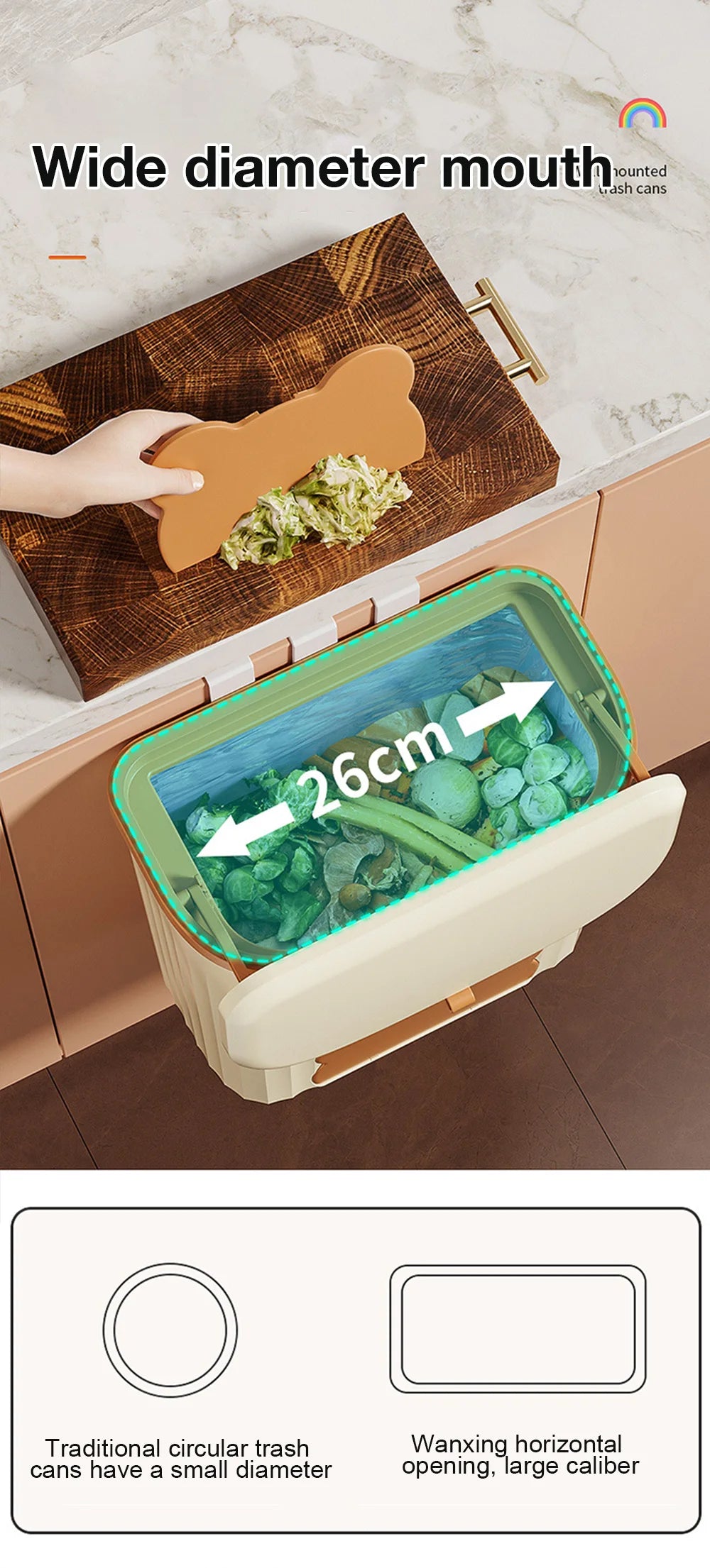 8.5/12L Kitchen Wastebasket Wall Mounted Trash Can With Lid Bathroom Trash Bin Garbage Can for Cabinet Under Sink Compost Bin