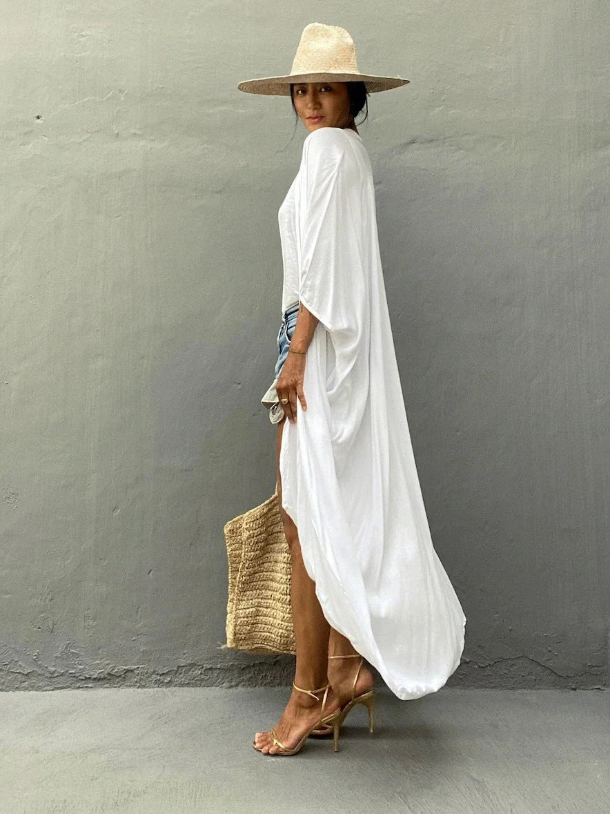 New Boho Beach Kimono Swimwear Women Cotton Holiday Summer Women's Tunic Beachwear Outfits Solid Oversize Cover-Ups