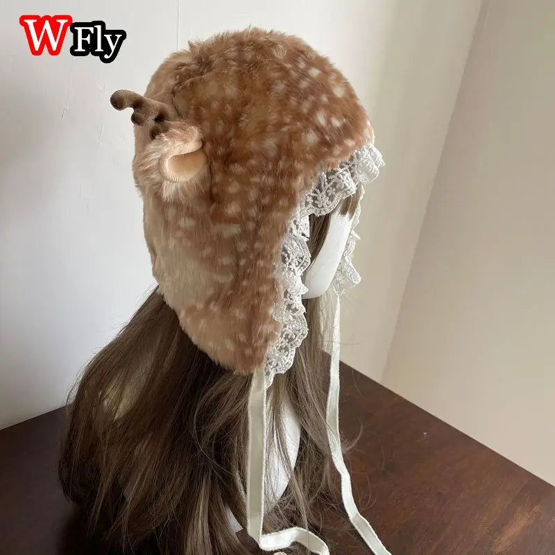 Subculture Y2K GIRL Spicy Girls Handmade Gothic Lolita Harajuku hairy Cute Deer Christmas decoration performance costume set