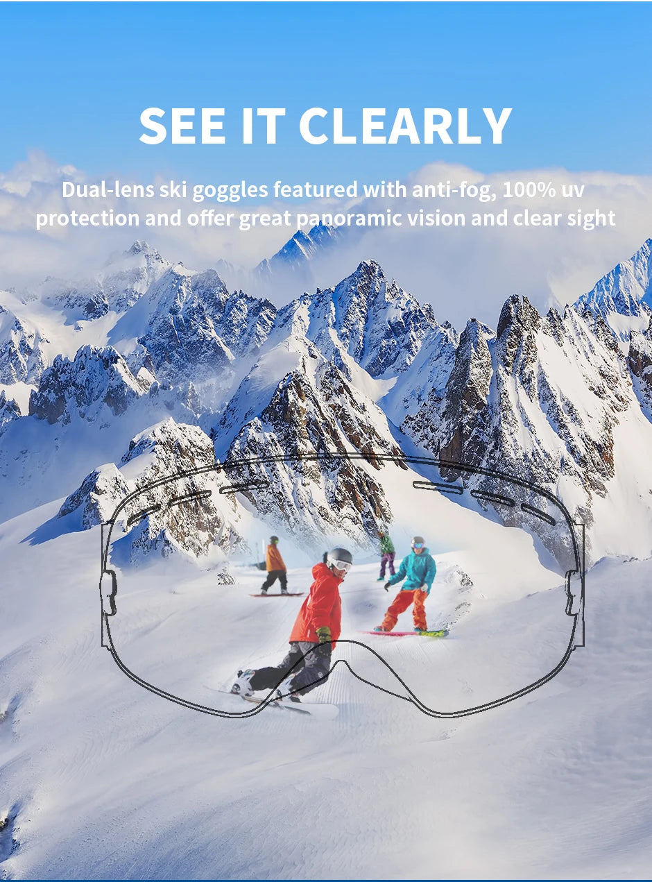 Snowboard Ski Goggles for Men Women UV400 Protection Anti-Fog Ski Glasses Ski Mask Big Face Snow Glasses Skiing Eyewear