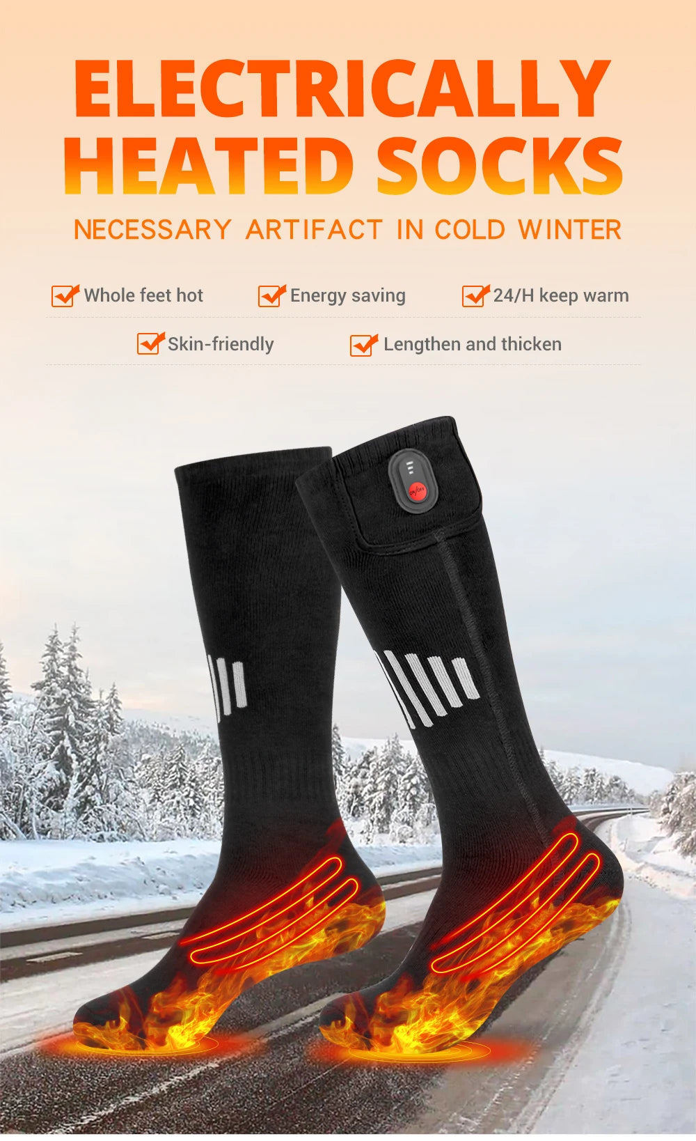 Winter Heated Sock Rechargeable Battery Stocking Men Women Electric Heating Ski Socks Sports Thermal Warmer Foot