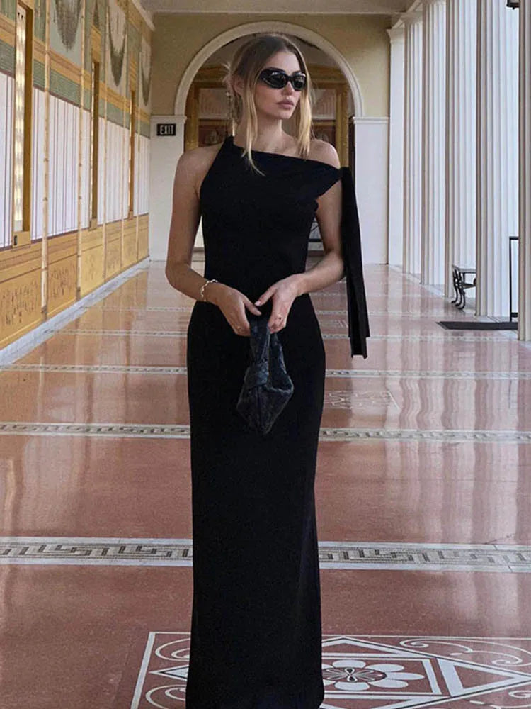 Women's Hot Sweetheart Long Dress New Fashion Asymmetric Temperament Slim Package Hip Simple Tie Dresses