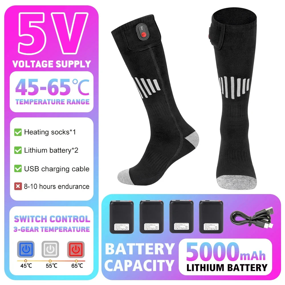 Winter Heated Sock Rechargeable Battery Stocking Men Women Electric Heating Ski Socks Sports Thermal Warmer Foot