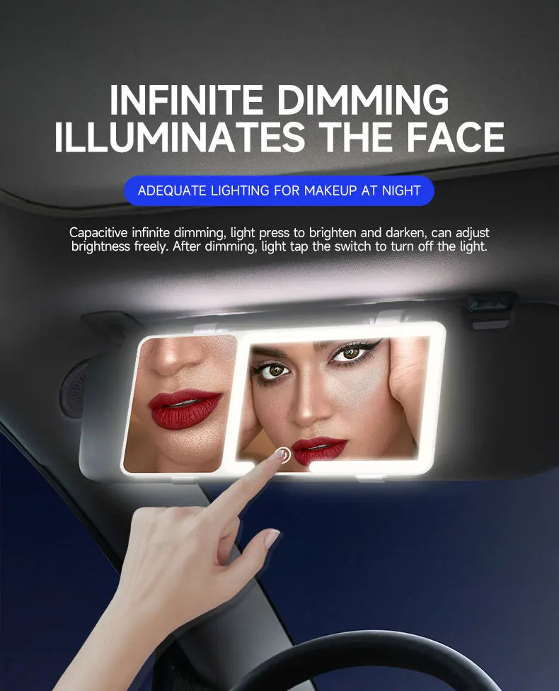 Car Sun Visor Makeup Mirror LED Touch Screen Adjustable Brightness Auto Interior Makeup HD Mirror with Magnifying Glass