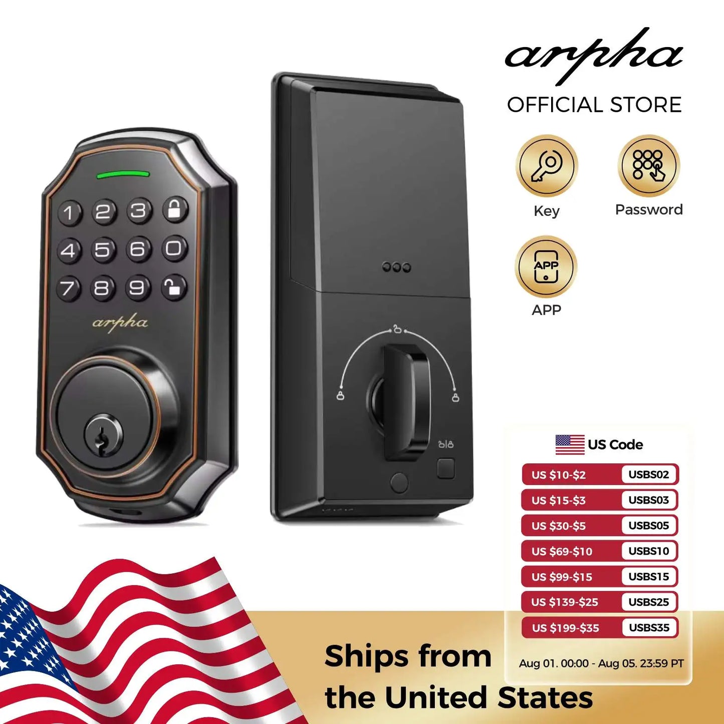 Arpha Smart Lock D180 100 Entry Codes 16 Anti Peeping Password Electronic Keypad Deadbolt Electronic Door Lock Low Battery Alarm