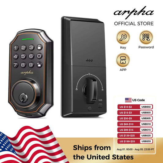 Arpha Smart Lock D180 100 Entry Codes 16 Anti Peeping Password Electronic Keypad Deadbolt Electronic Door Lock Low Battery Alarm