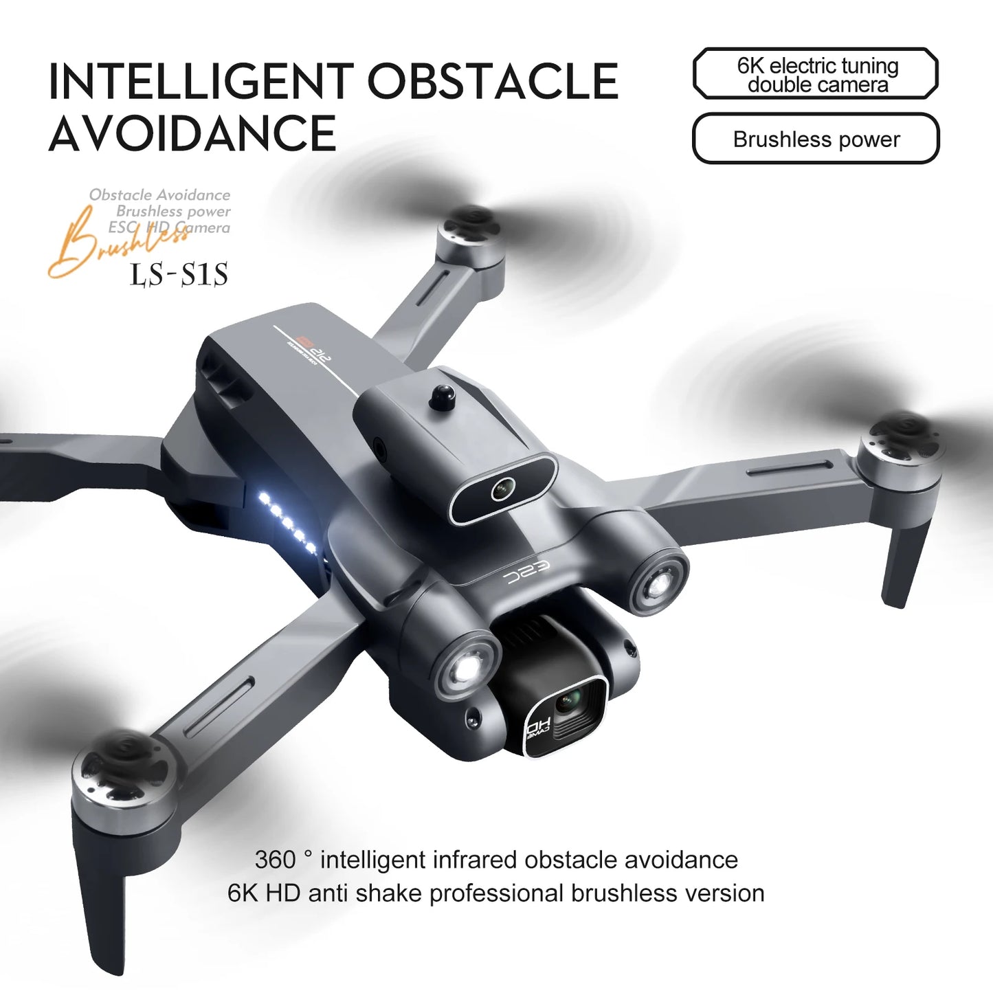 Popular S1S drone 8K high-definition dual camera brushless motor four axis foldable obstacle avoidance aircraft children's toy