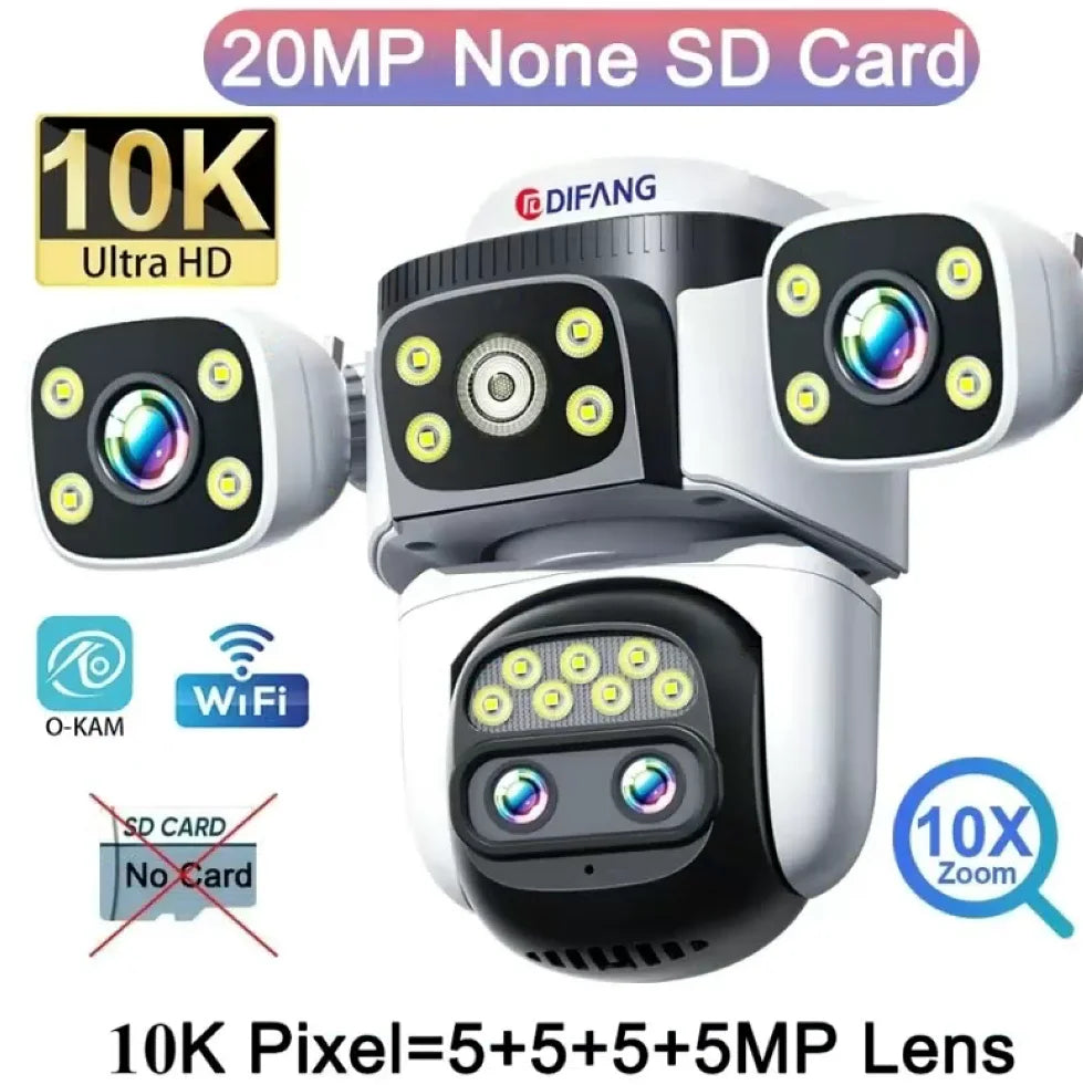 Outdoor 10K WiFi6 Camera 20MP 10X Optics Zoom Three Screen Four Len PTZ Automatic Tracking 6K Dual Lens Waterproof Security CCTV