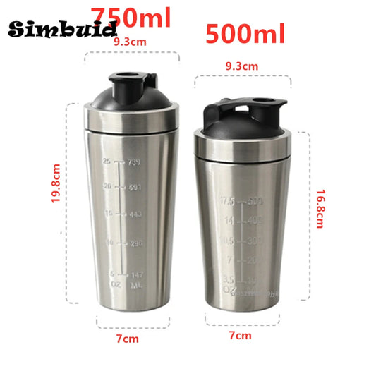 1pcs Stainless Steel Protein Powder Shaker Bottle with Ball Scale Leak Proof for Gym Fitness Sport Whey Shakes Water Cup