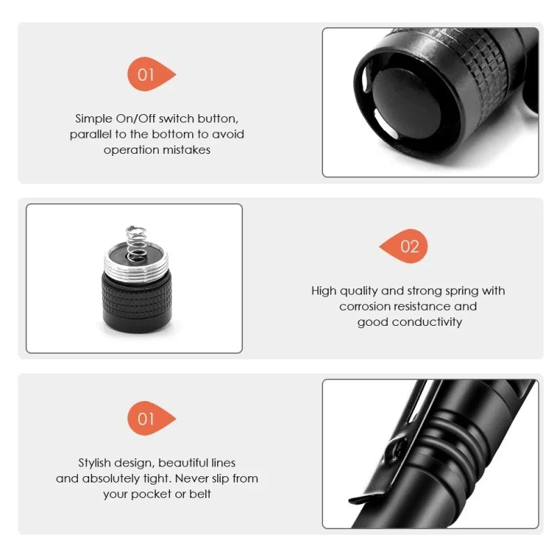 Small Mini LED Flashlight Handheld Pen Light Flashlight Tactical Pocket Torch PenLight with Clip Led Pen Flashlight