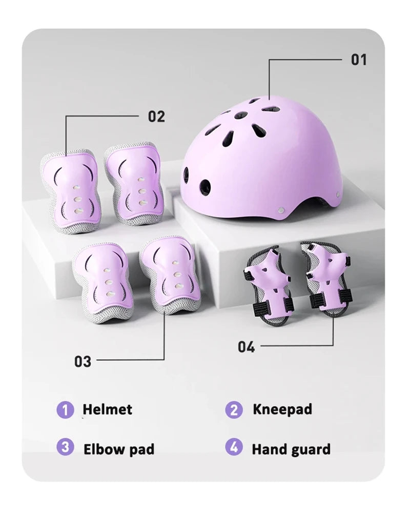 2-14 years Old Bike Helmet Set Skateboard Knee Pads Protective Gear Set Kids Wrist Guards Sport Cycling Roller Skating Scoote