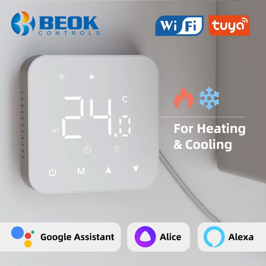 Beok Tuya Thermostat Heating Wifi Smart Battery or USB Powered Boiler Thermoregulator for Alexa,Google Home,Alice