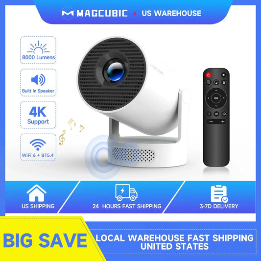 Magcubic HY300 Pro + Projector 4K 720P With 5W Speaker Android 11 8000 Lumens WiFi 6 BT5.4 Outdoor Video Home Theater ProjectorGoWisse.com