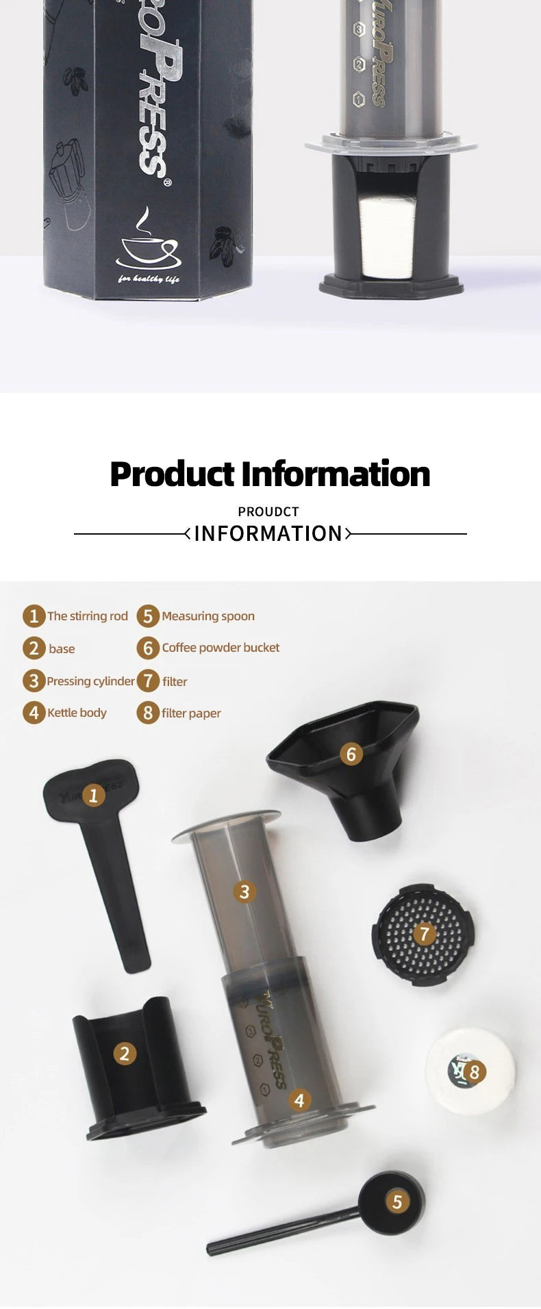 Espresso Coffee Maker Portable French Aero Press barista tools Coffee Pot Air Press Drip Coffee Machine Filters Paper 64mm350pcs