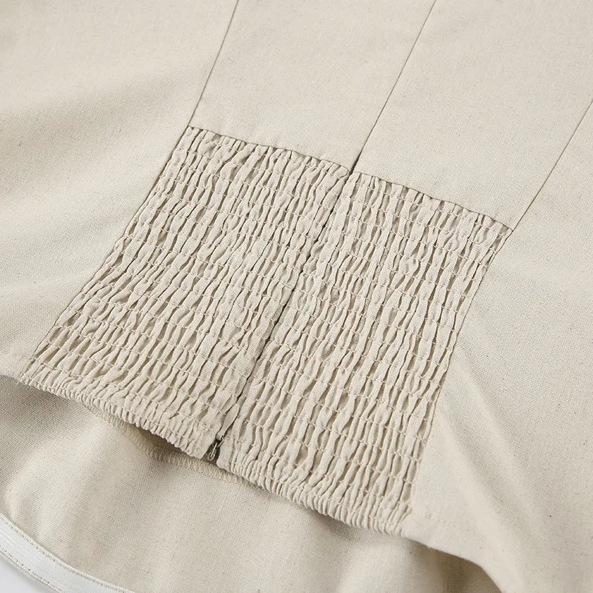 Minimalist Cotton Linen Design Strapless Dress Summer Women's Personal Street Elastic Backless Pocket Vacation Beach Dress