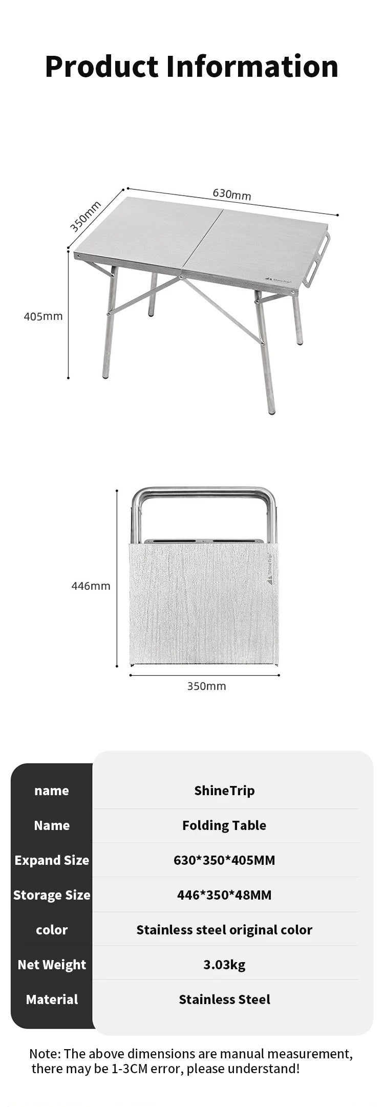 ShineTrip Camping Portable Stainless Steel Folding Table BBQ Heat Resistant Table Outdoor Honeycomb Tabletop Incinerator