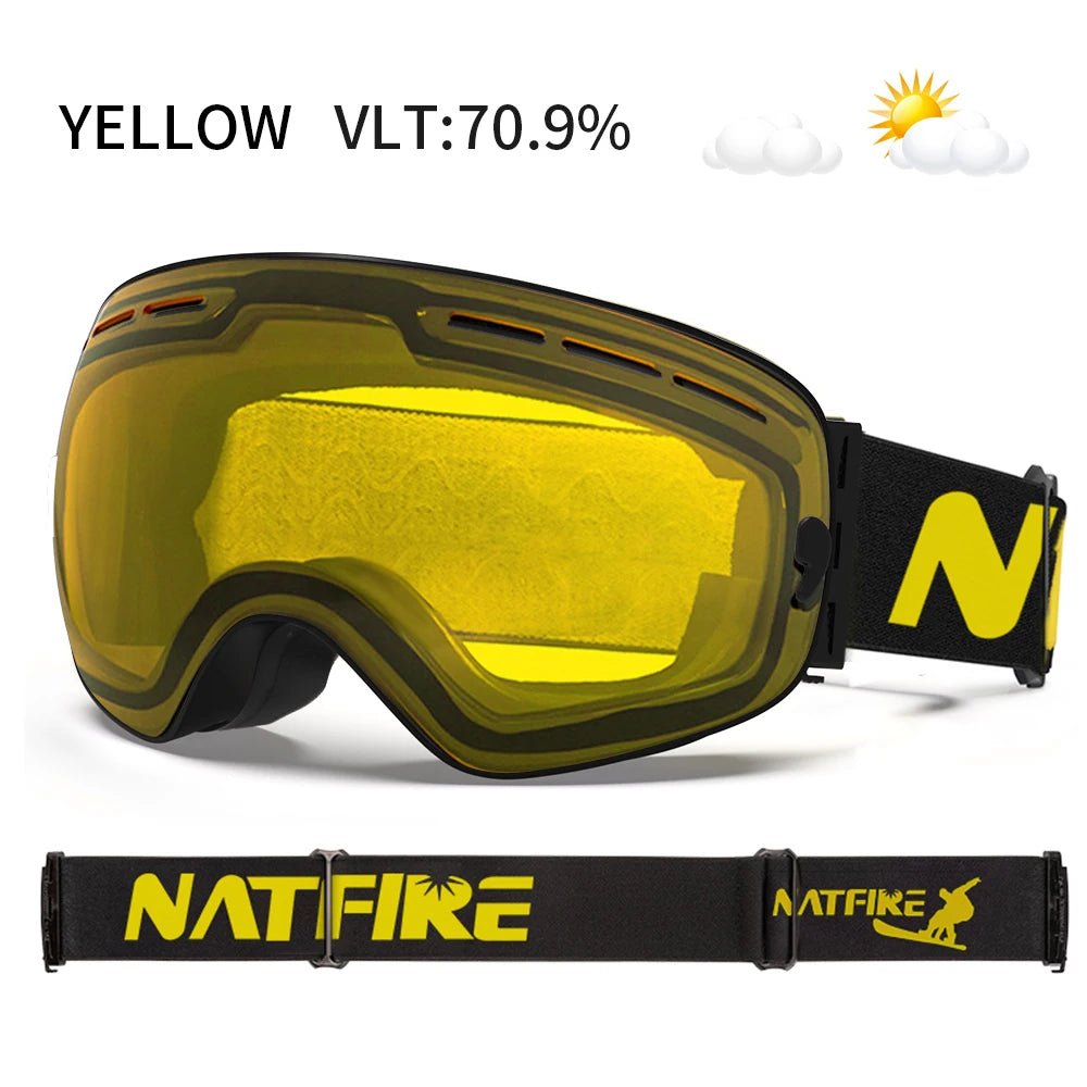 Ski Goggles Pro 100% UV400 Protection Anti Fog Interchangeable Lens Skiing Glasses Snowboard Snow Goggles for Men Women Natfire