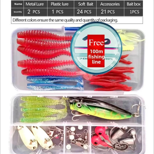 Fishing Lure Kit Soft and Hard Bait Set Gear Layer Minnow Metal Jig Spoon For Bass Pike Crank Tackle Accessories with Box