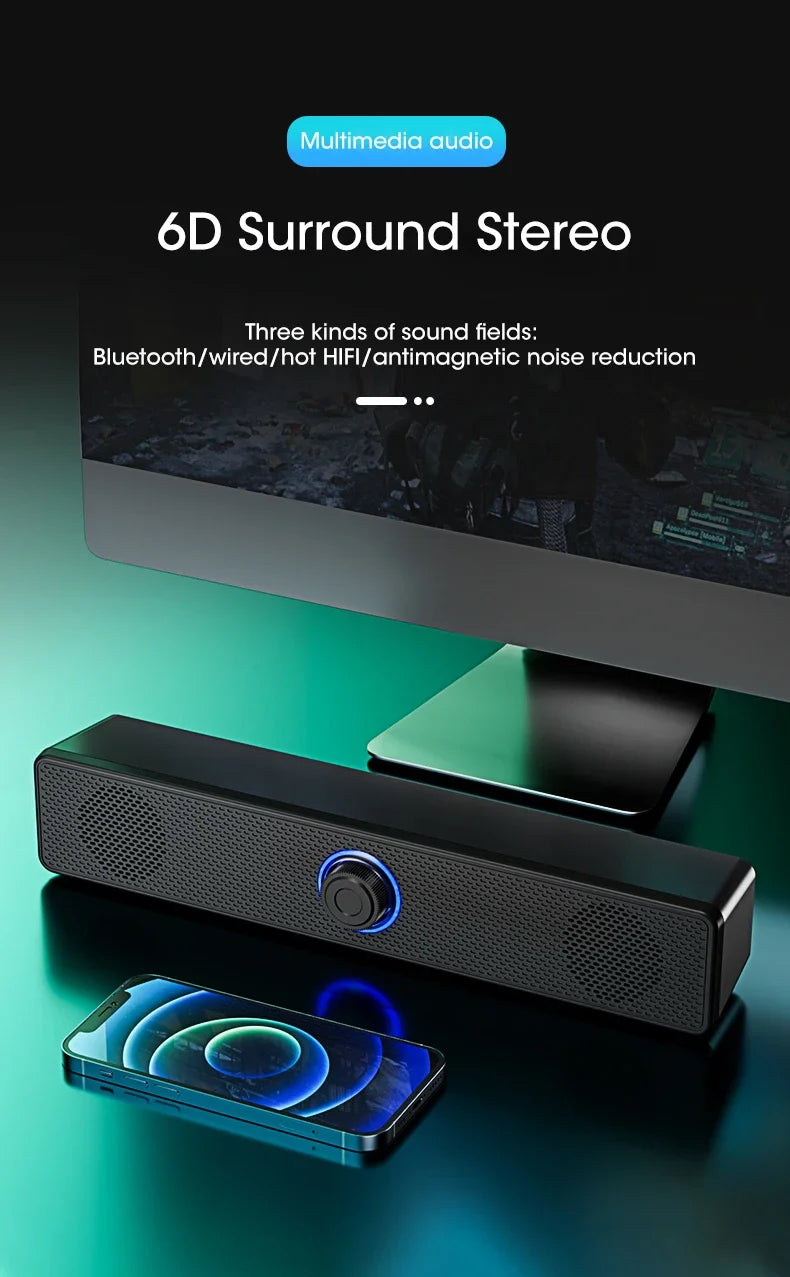 Wired USB Bluetooth Computer Speaker Stereo Subwoofer Soundbar 3D Home Surround Speakers for PC Music Player Wired Loudspeaker