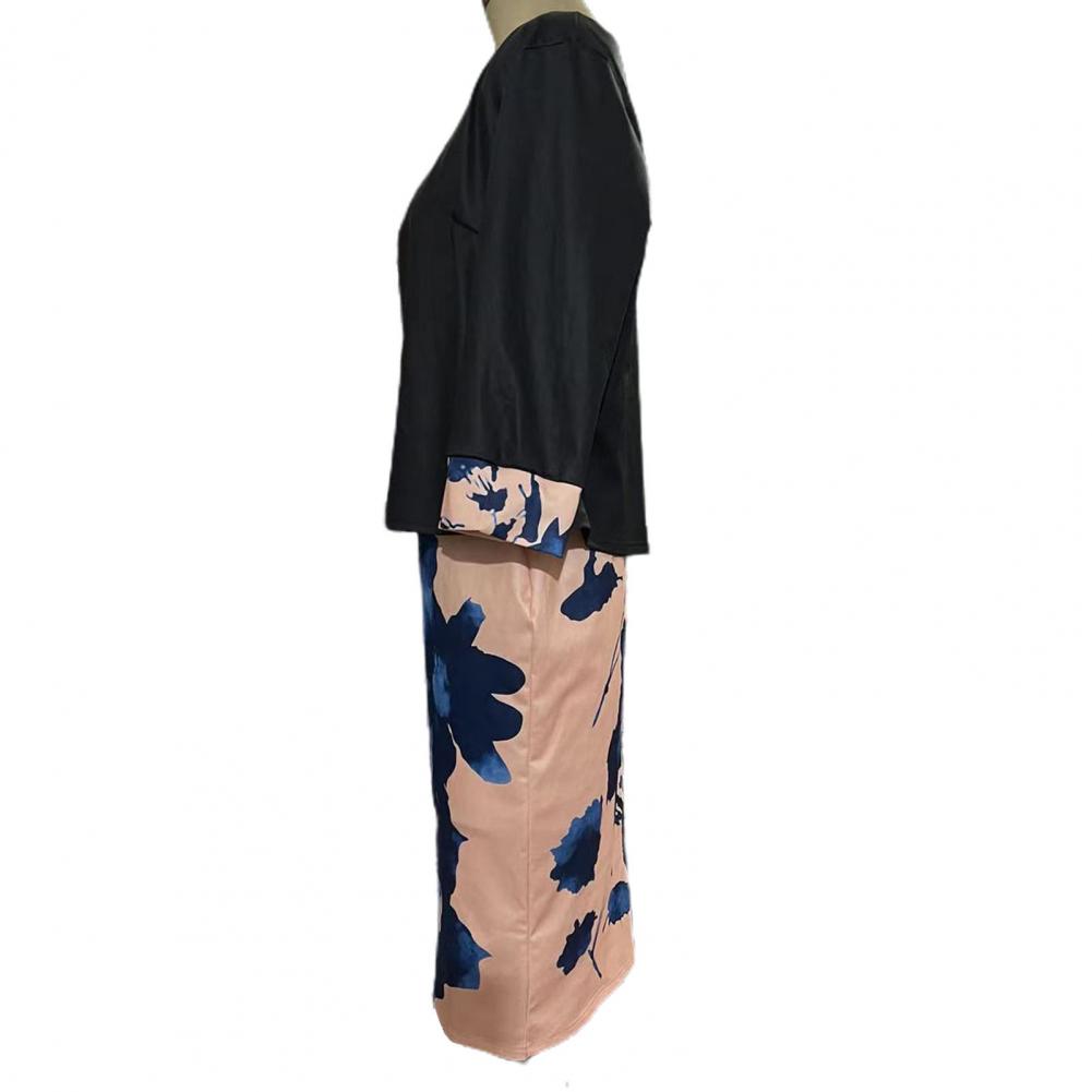 2 Pcs/Set Women Coat Dress Suits Set Floral Print Sheath Midi Dress Open Stitch Dress Suit Jacket Women Outfit Set