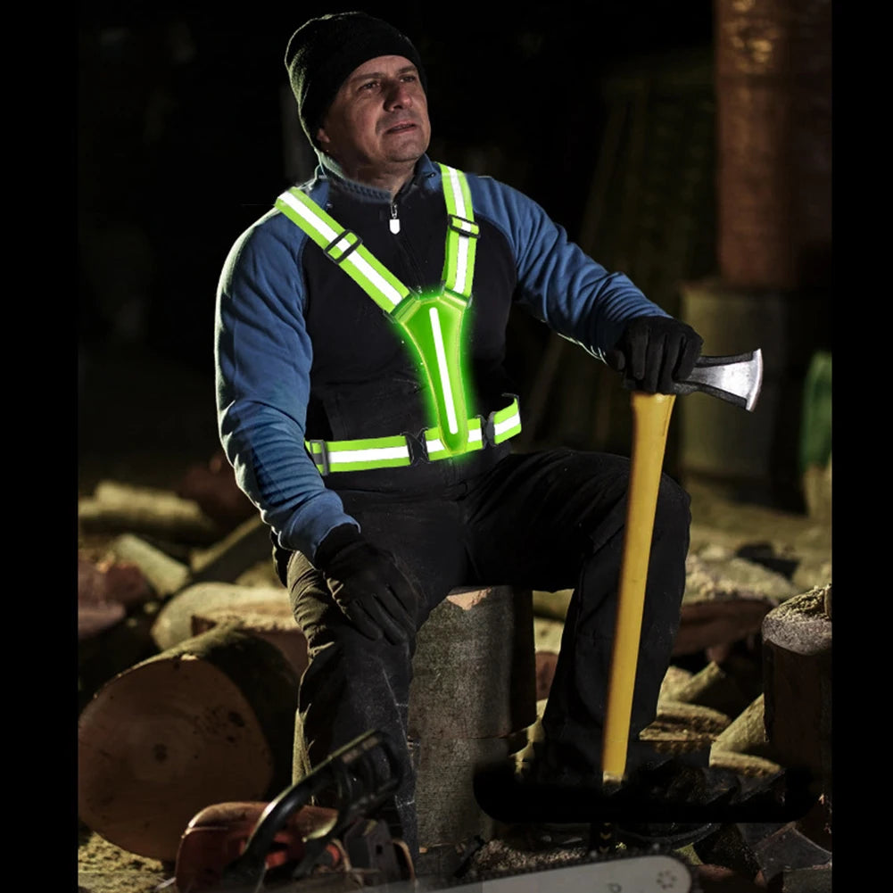 High Visibility Safety Reflective Vest USB Rechargeable LED Running Light Adjustable Cycling Vest Night Warning Work Sports Vest