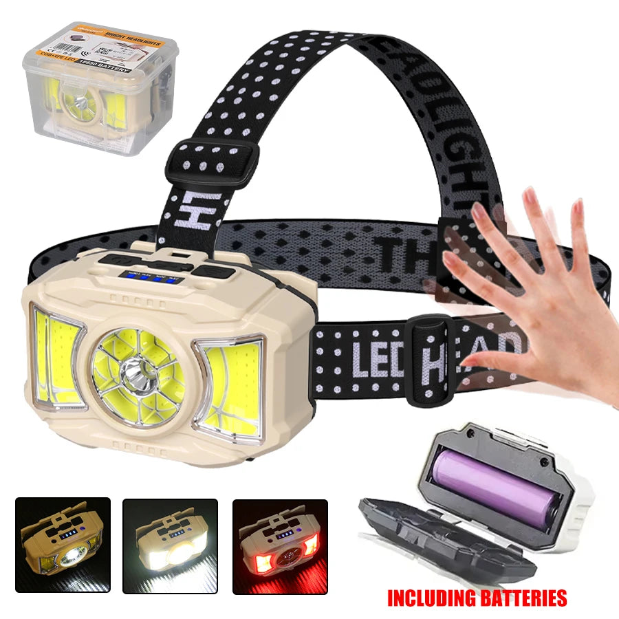 Powerful LED Induction Headlamp 4 Lighting Modes Type-C Charge Head Flashlight Outdoor Waterproof Camping Fishing Headlight