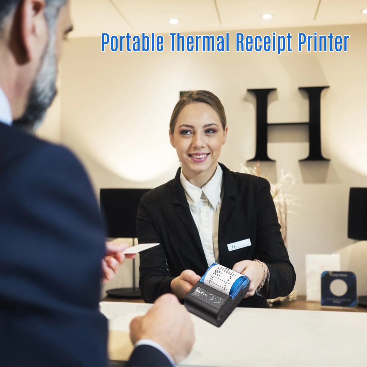 Bisofice Portable Mini Thermal Printer 2 inch Wireless USB Receipt Bill Ticket Printer with 58mm Print Paper for Restaurant