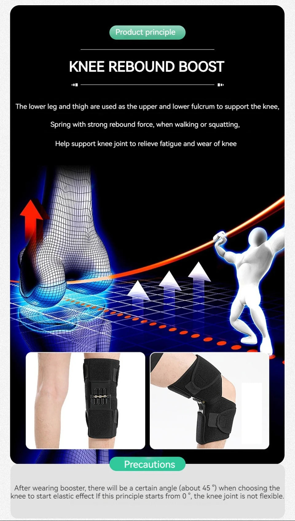 GOBYGO 1Pcs Adjustable Knee Booster Knee Brace For Patella Immobilization Squatting Knee Protector Outdoor Mountaineering Unisex