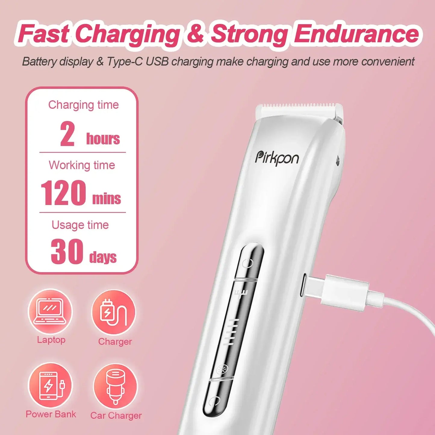 PIRKPON Rechargeable Dual-Head Shaver Women Hair Remover IPX7 Waterproof Bikini Trimmer Painless Electric Razor for Underarm Leg