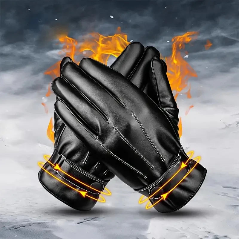 Fashion Touch Screen Faux Leather Gloves Winter Fashion Warm Windproof Sports Cycling Riding Gloves Perfect Men Gifts