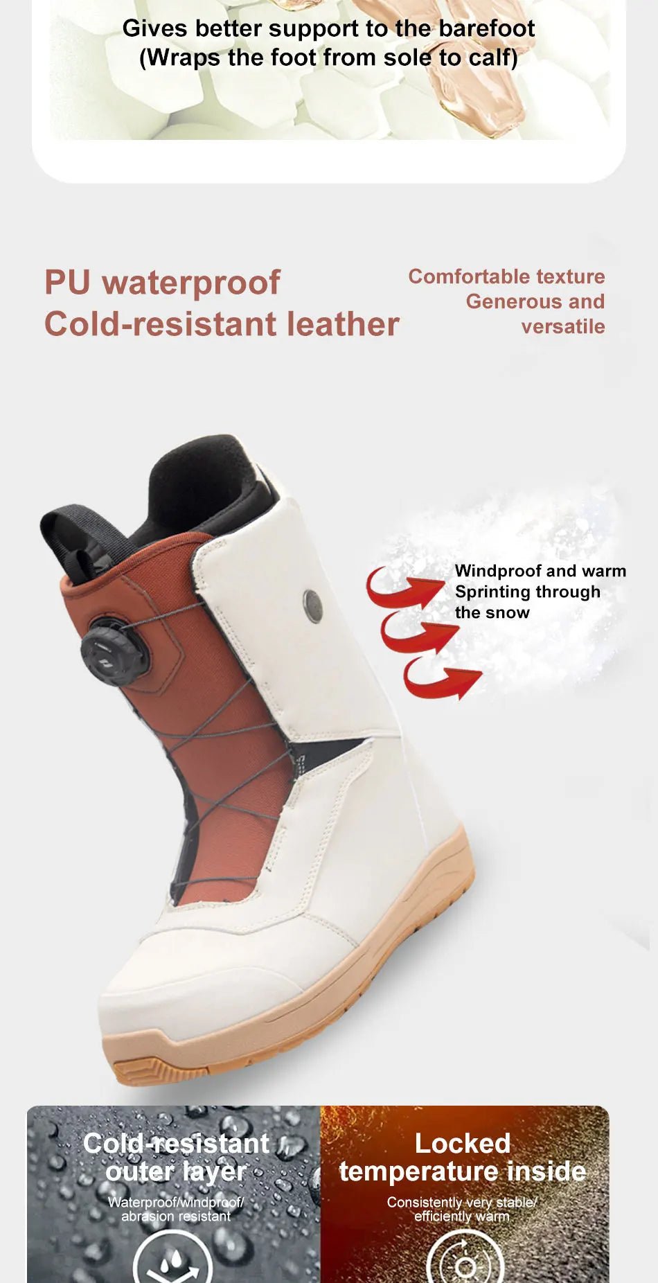 TERROR ONLY Quick Lacing Snowboard Boots FITGO System Single Dial Warm Waterproof Anti-Slip Shoes Men Women