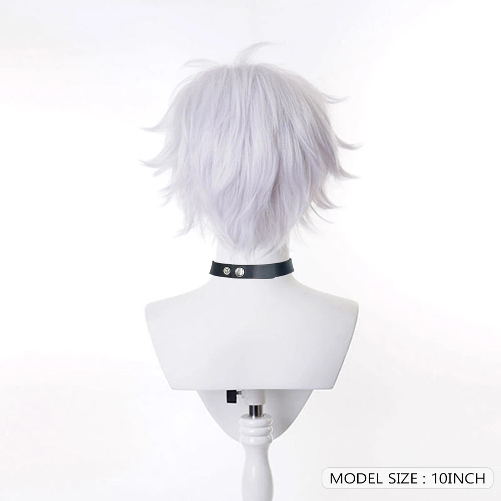 Short White Synthetic Straight Wig Anime Game Cosplay Heat Resistant Fluffy Men Wig for Daily Party
