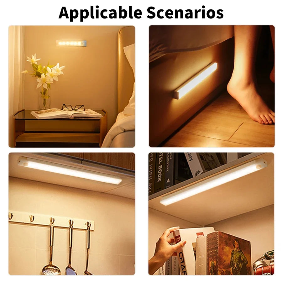 Motion Sensor LED Cabinet Light USB Rechargeable Wireless Night Lamp for Bedroom Kitchen Wardrobe Closet Staircase Lighting