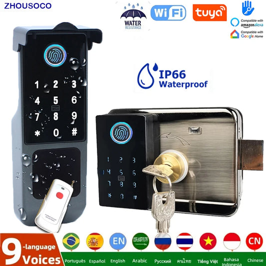 Tuya Wifi Waterproof Outdoor Smart Door Lock TTLock App Fingerprint Lock Card Code Remote Unlock Keyless Digital Electronic Lock