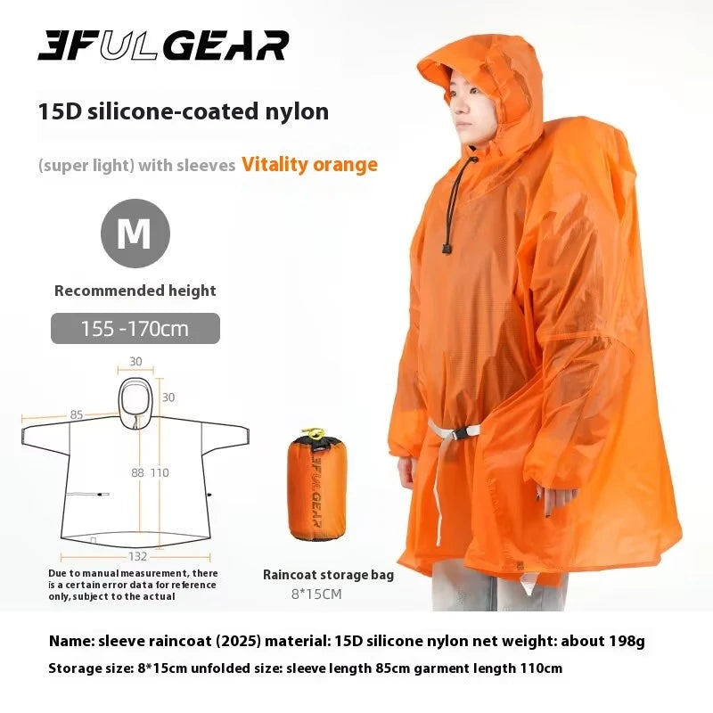 3F UL GEAR Sleeve Raincoat Lightweight Windproof and Waterproof PU5000mm 3D Silicon Coating Fabric About 180g Nylon Polyester