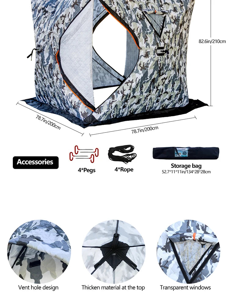 Outdoor Ice Fishing Tent Equipment Winter Fishing Thickened Cotton Quick-Open Quilted Warm And Cold-Proof Four-Person House