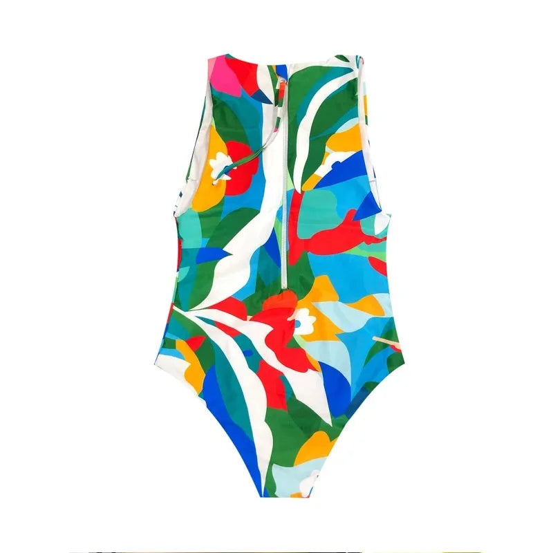 2023 Summer Conservative Tropical Plant Printing Bikini One-piece Swimsuit Beach Bikini Mini Micro Hot