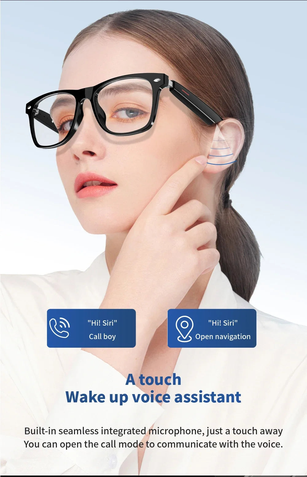 For Xiaomi E13 Smart Glasses:Blue Light Filtering Polarized Sunglass Lenses Audio Built-in Mic & Speakers Touch Voice Assistant