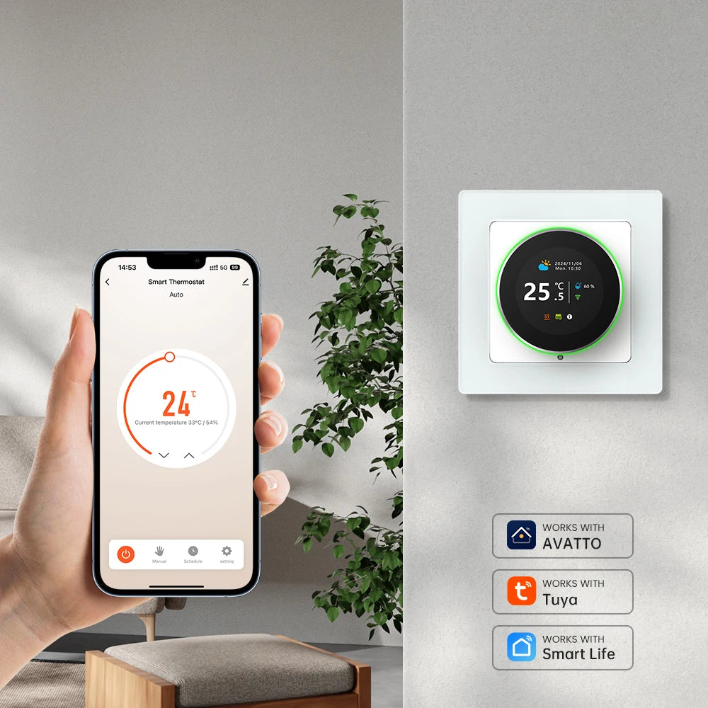 AVATTO Tuya WiFi Smart Knob Thermostat Temperature Controller For Water Gas Boiler Electric Heating Works With Alexa Google Home